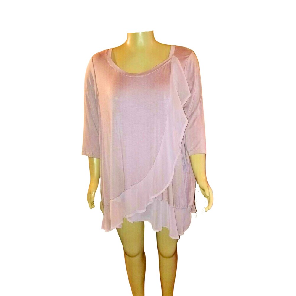 Lane Bryant ¾ Sleeve Mauve Tunic Top Ruffles 26/28 NWT